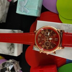 Red Leather Men's Watch